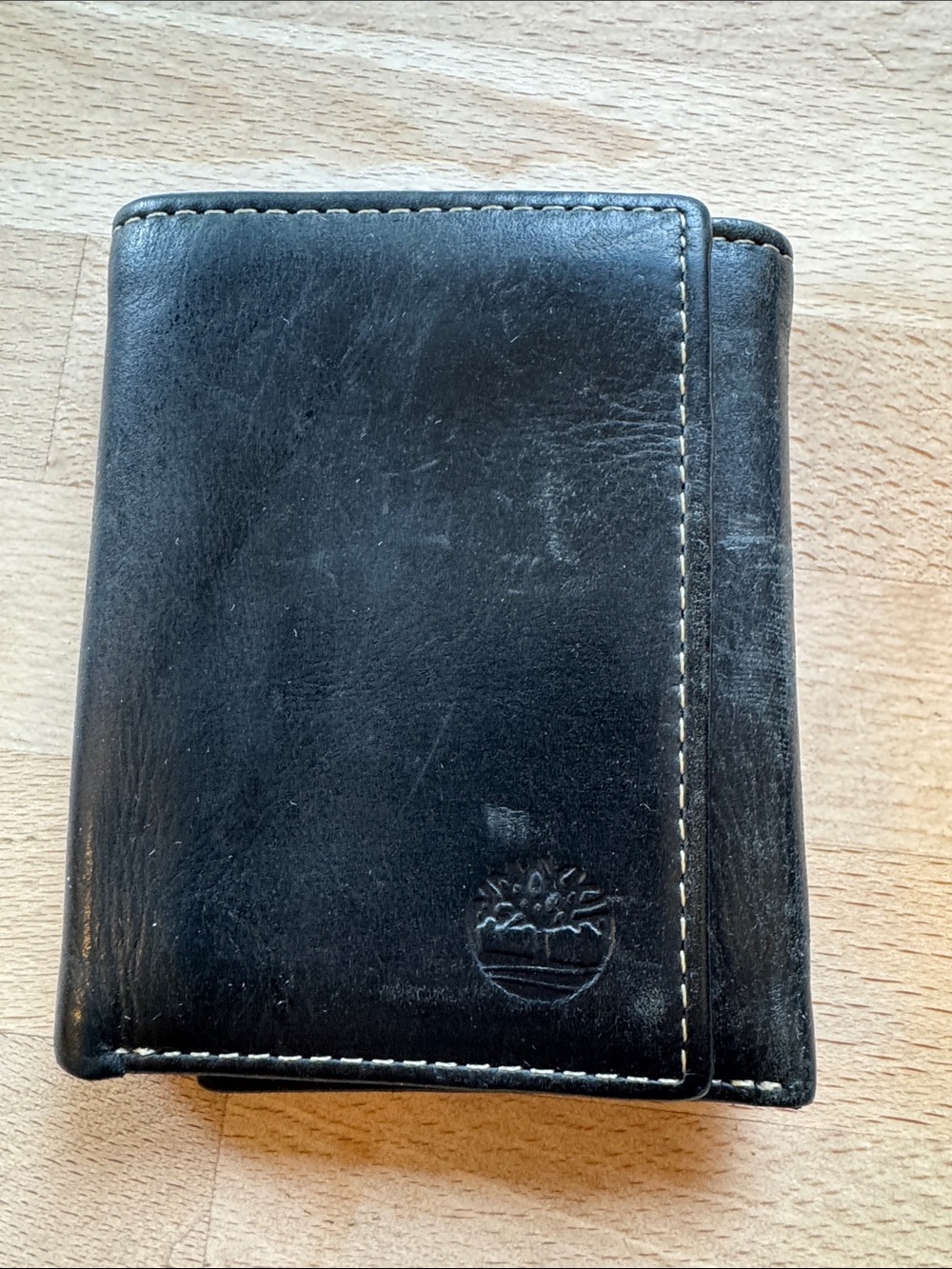 Timberland mens slim trifold wallet black leather cream stitching